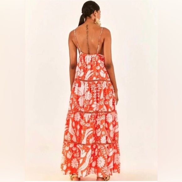 Farm Rio Neon Orange Jungle Tiered Maxi Dress - Picture 2 of 6